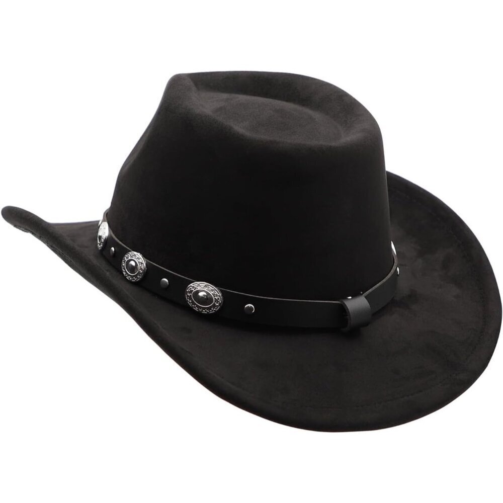 Unisex Black C 100% Polyester Western Bull Skull Buckle Band Cowboy Felt Hat - Picture 4 of 5